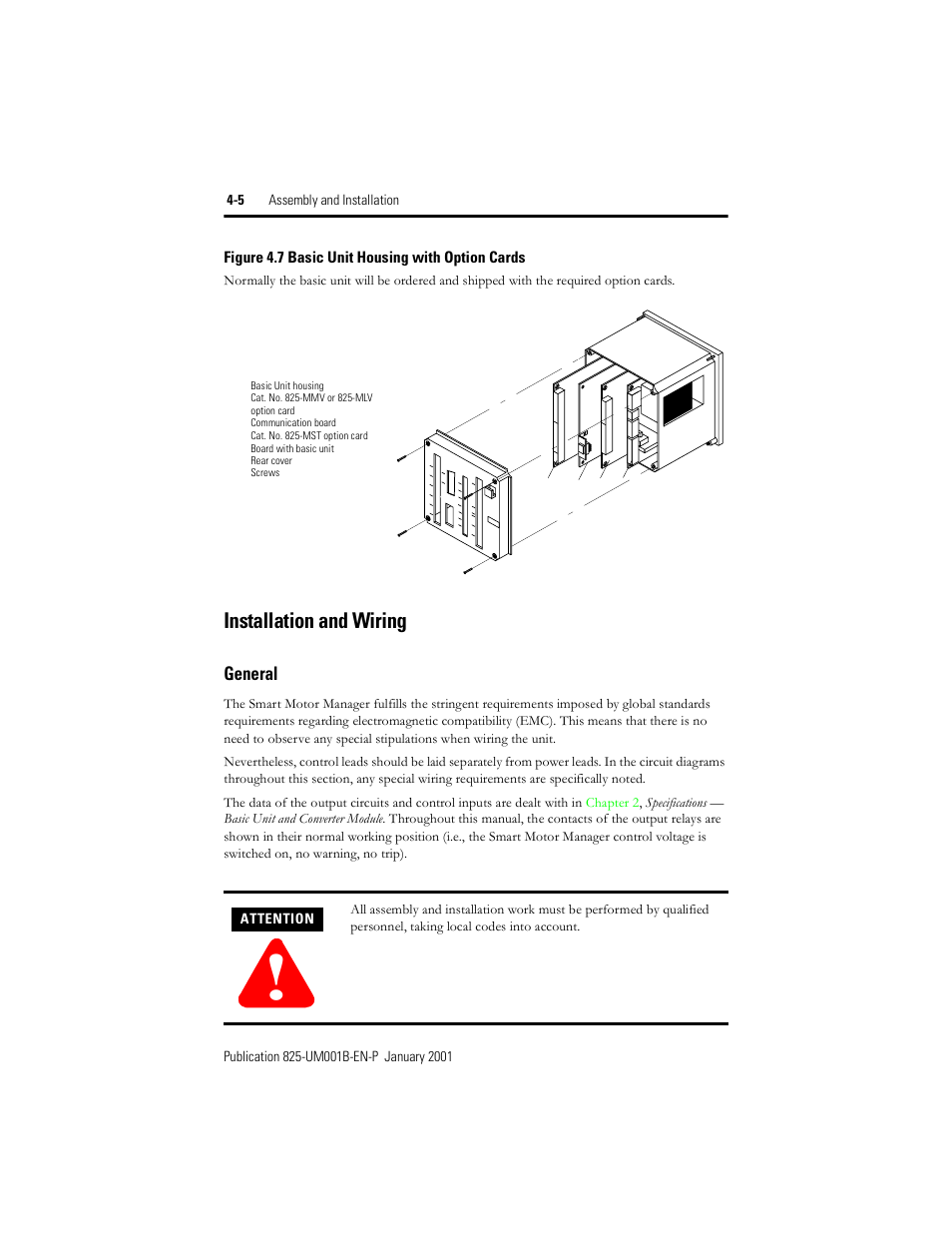 Installation and wiring, General, Figure 4.7 | Basic unit housing with option cards | Rockwell Automation 825 Smart Motor Manager User Manual User Manual | Page 96 / 160