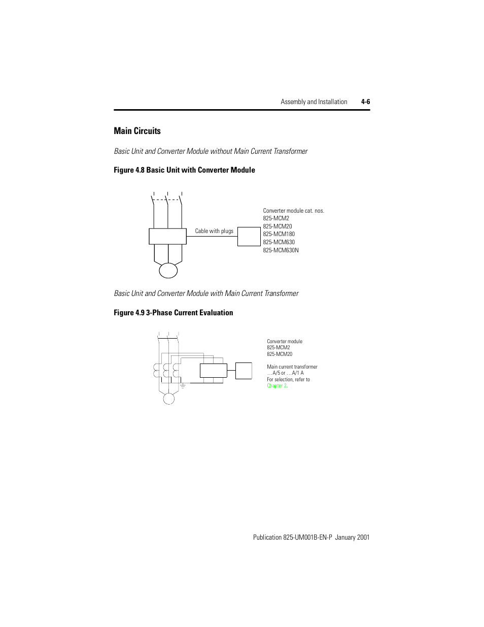 Main circuits, Figure 4.8, Basic unit with converter module | Figure 4.9, Phase current evaluation | Rockwell Automation 825 Smart Motor Manager User Manual User Manual | Page 97 / 160