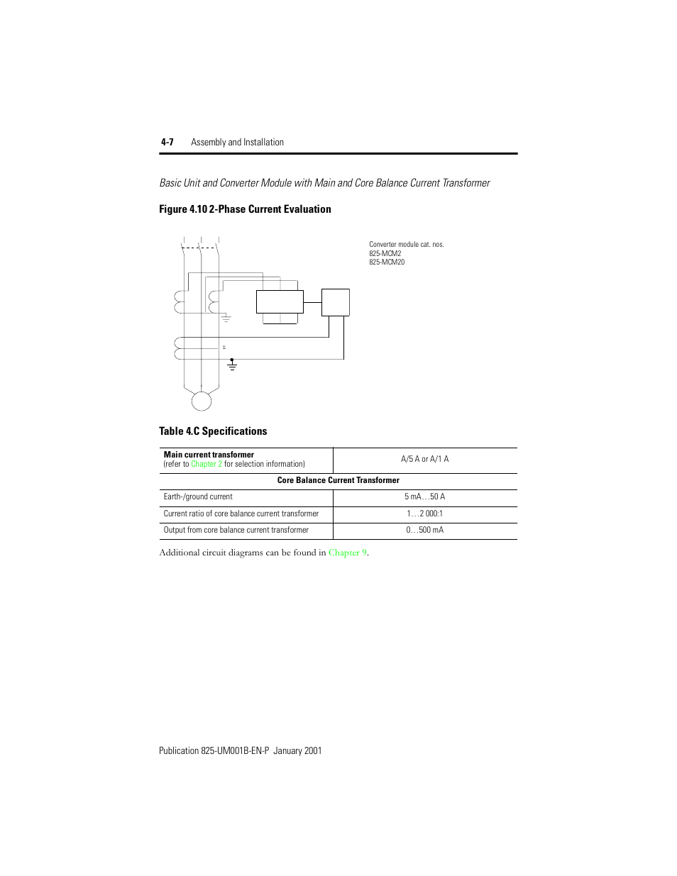 Figure 4.10, Phase current evaluation, Table 4.c | Specifications | Rockwell Automation 825 Smart Motor Manager User Manual User Manual | Page 98 / 160