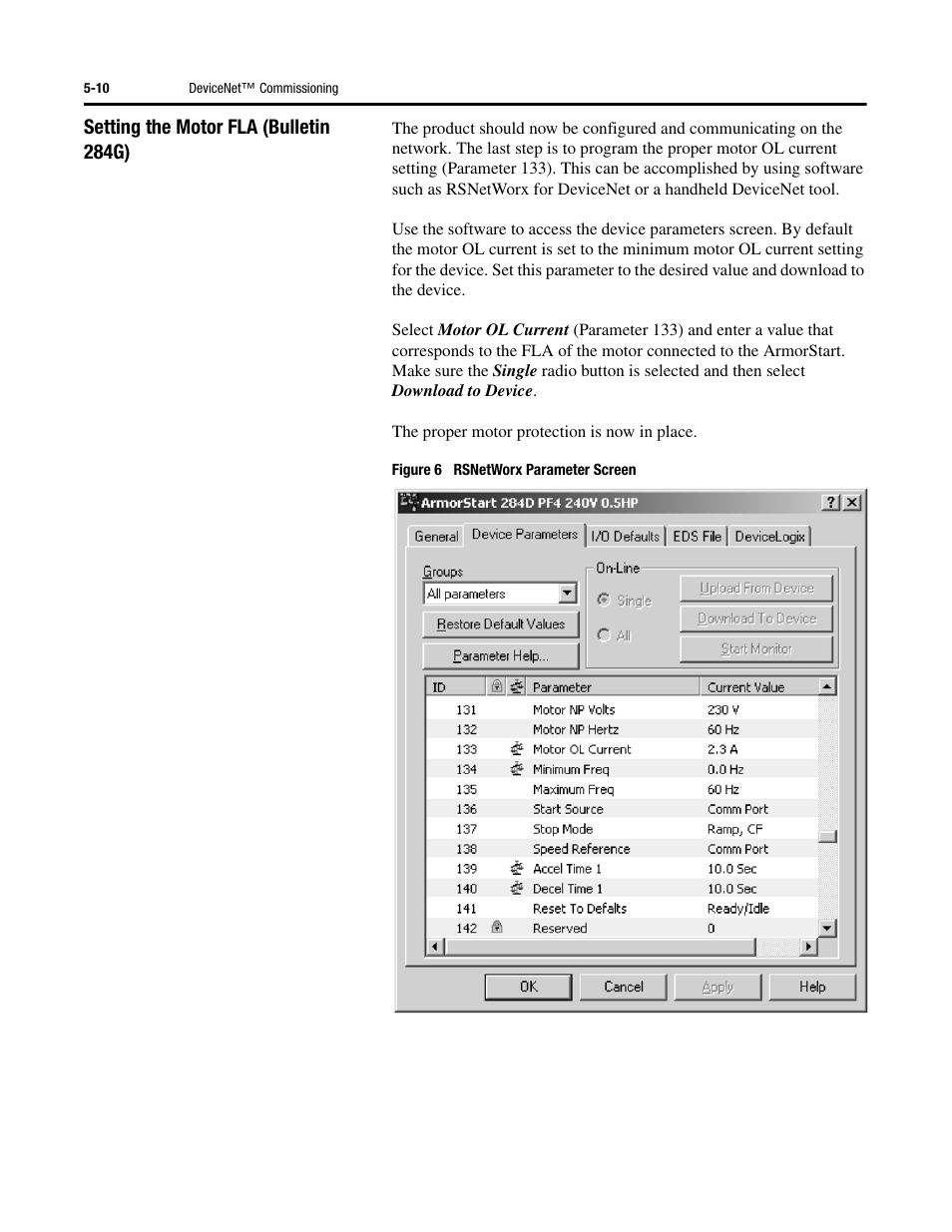 Setting the motor fla (bulletin 284g) | Rockwell Automation 284G ArmorStart - User Manual User Manual | Page 148 / 324