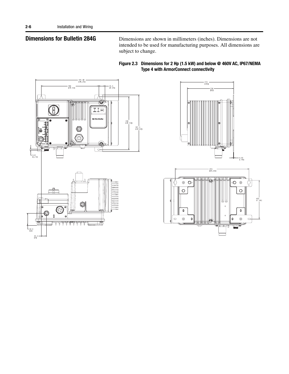Dimensions for bulletin 284g | Rockwell Automation 284G ArmorStart - User Manual User Manual | Page 24 / 324