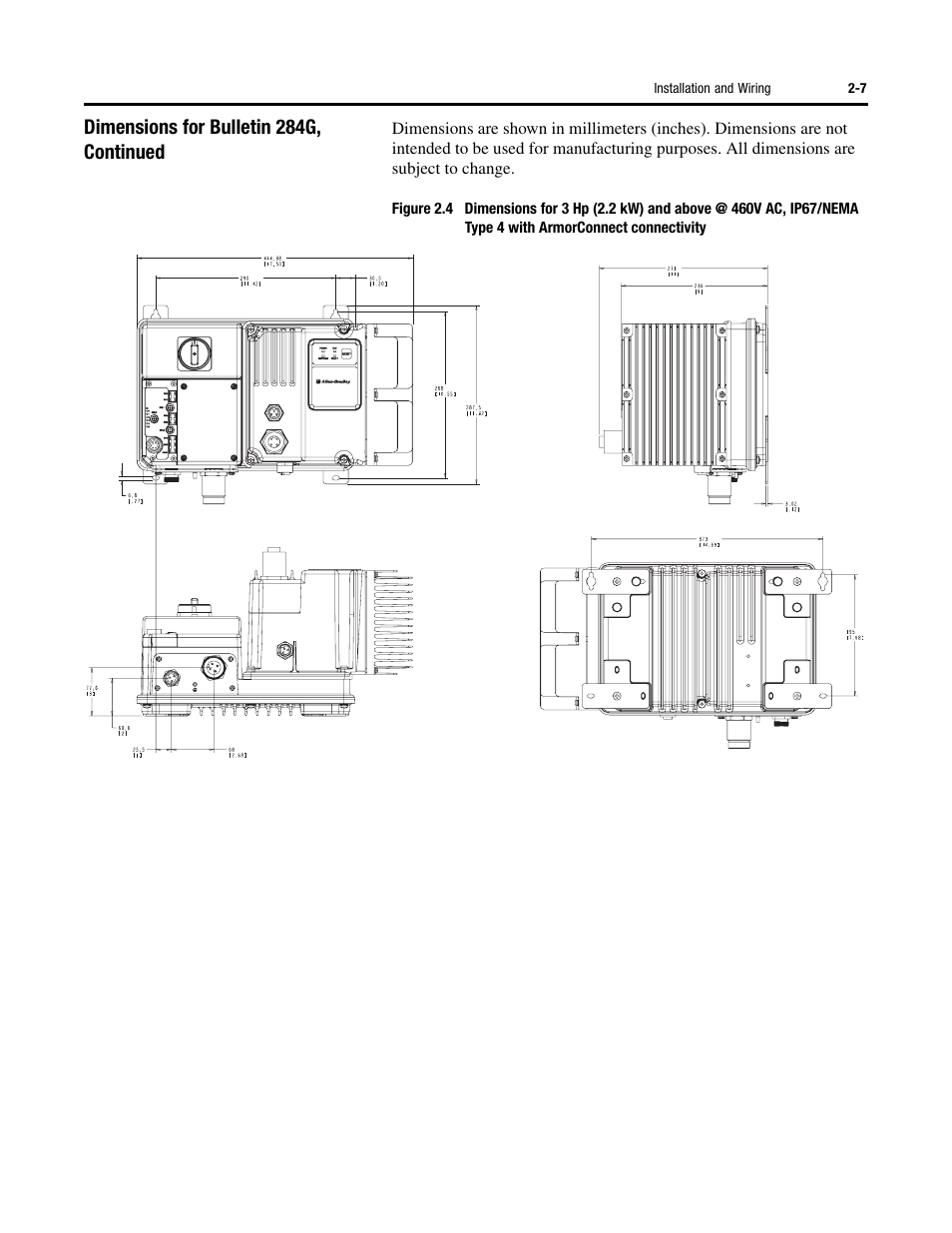 Dimensions for bulletin 284g, continued | Rockwell Automation 284G ArmorStart - User Manual User Manual | Page 25 / 324