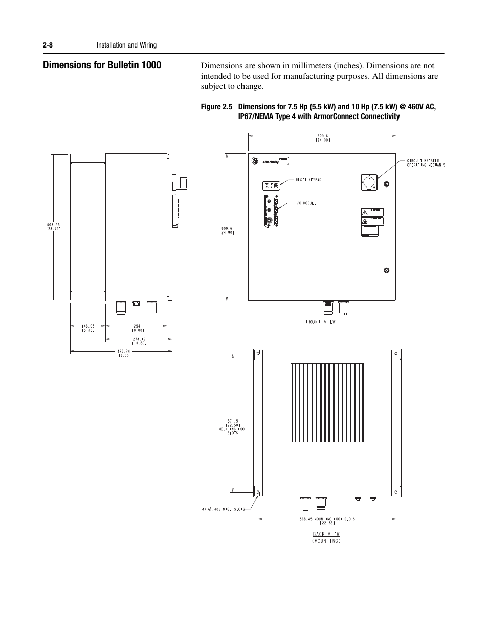 Dimensions for bulletin 1000 | Rockwell Automation 284G ArmorStart - User Manual User Manual | Page 26 / 324