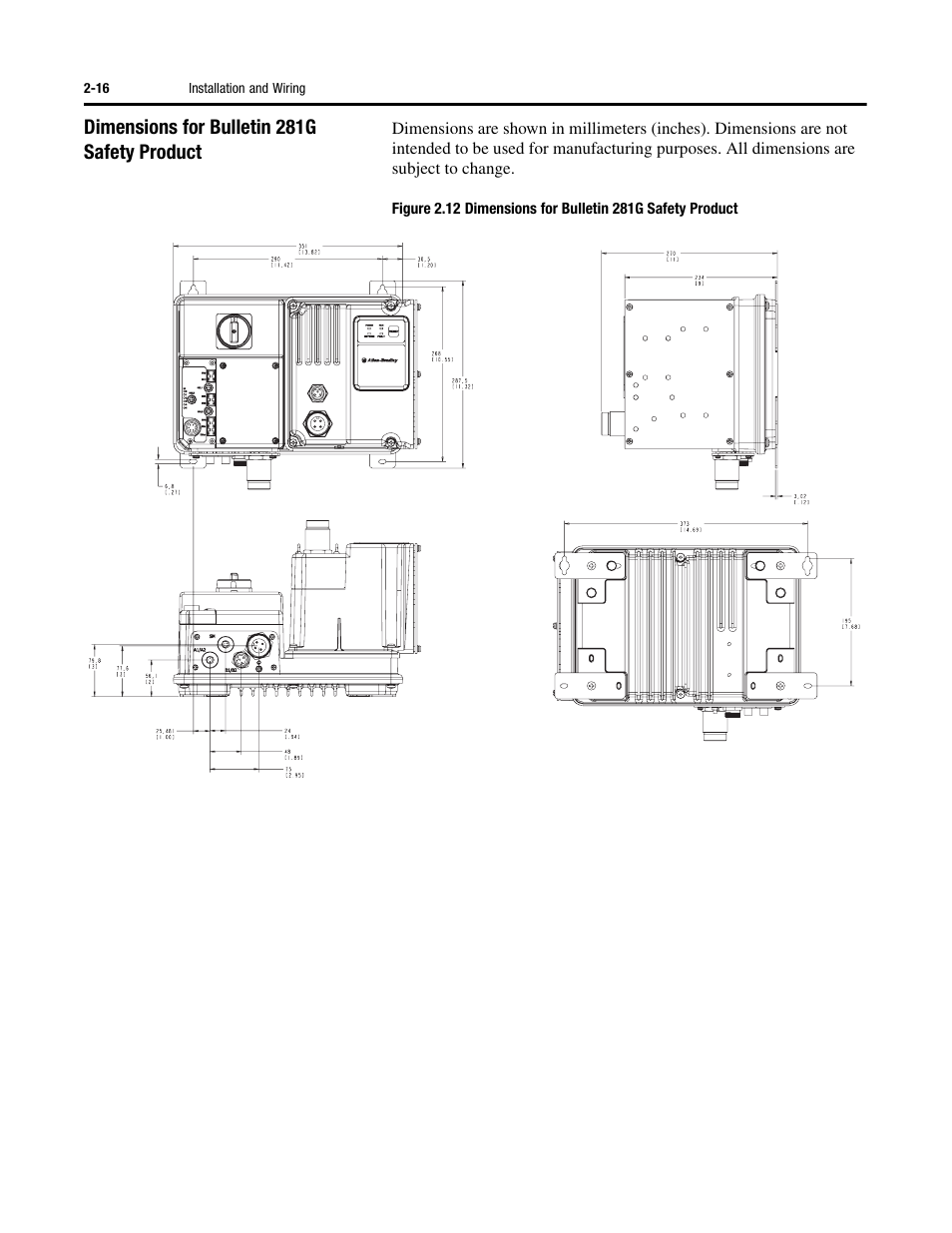 Dimensions for bulletin 281g safety product | Rockwell Automation 284G ArmorStart - User Manual User Manual | Page 34 / 324