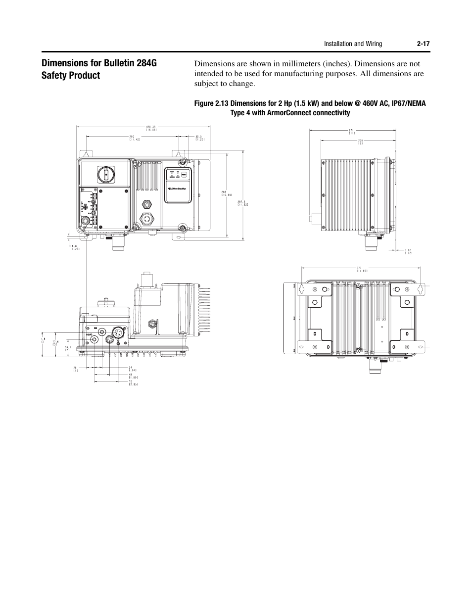 Dimensions for bulletin 284g safety product | Rockwell Automation 284G ArmorStart - User Manual User Manual | Page 35 / 324