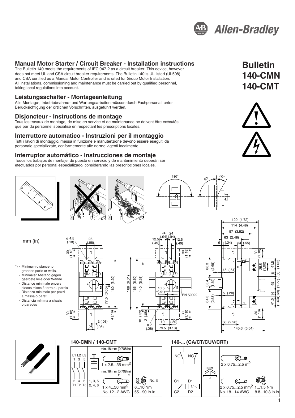 Rockwell Automation 140 Manual Motor Starter / Circuit Breaker User Manual | 7 pages