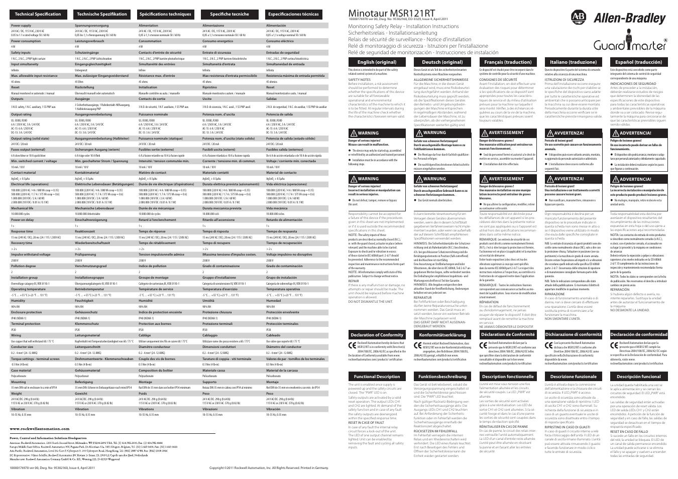 Rockwell Automation 440R Minotaur MSR121RT User Manual | 2 pages