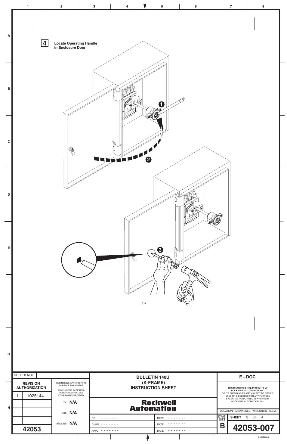 Rockwell Automation 140U-K-NVMxxx NFPA 79 Internal Rotary Operating NFPA Handle for K-Frame User Manual | Page 3 / 4