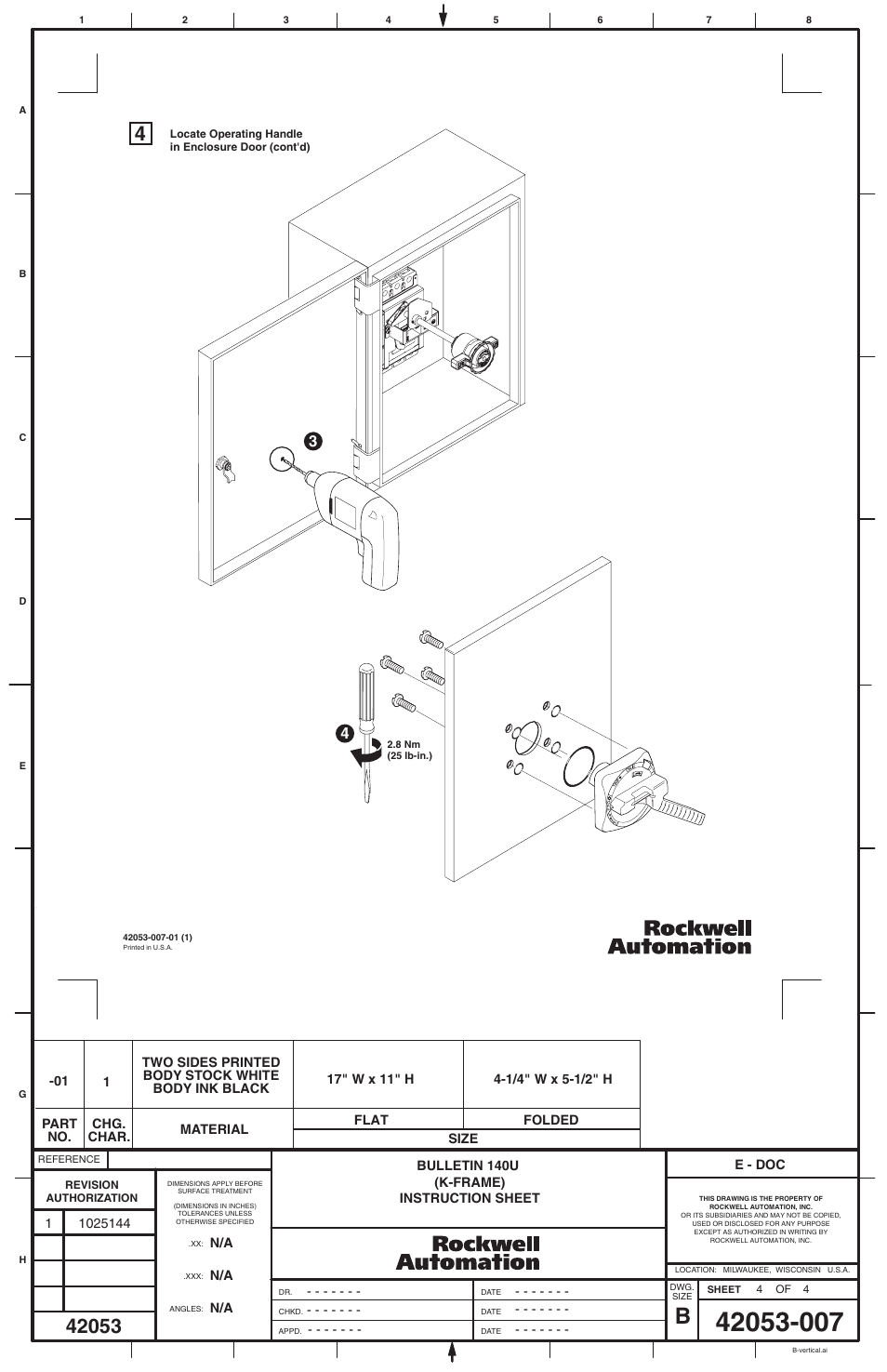 Rockwell Automation 140U-K-NVMxxx NFPA 79 Internal Rotary Operating NFPA Handle for K-Frame User Manual | Page 4 / 4