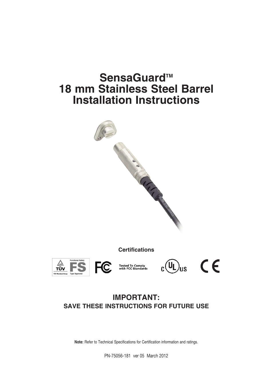 Rockwell Automation 440N SensaGuard 18 mm Stainless Steel Barrel Installation Instructions User Manual | 12 pages