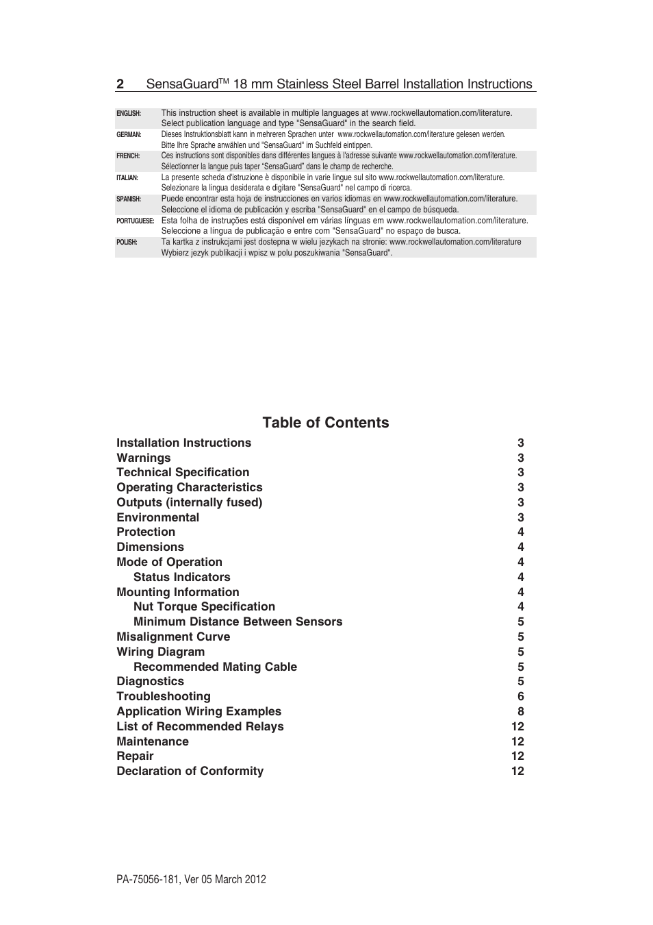 Rockwell Automation 440N SensaGuard 18 mm Stainless Steel Barrel Installation Instructions User Manual | Page 2 / 12