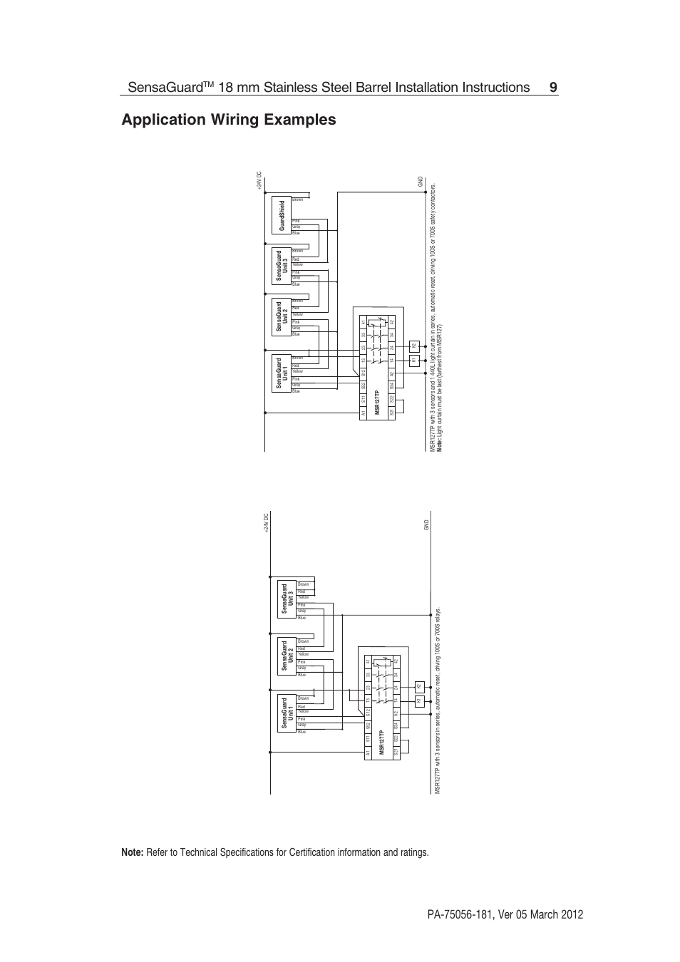 Application wiring examples, Sensaguard | Rockwell Automation 440N SensaGuard 18 mm Stainless Steel Barrel Installation Instructions User Manual | Page 9 / 12