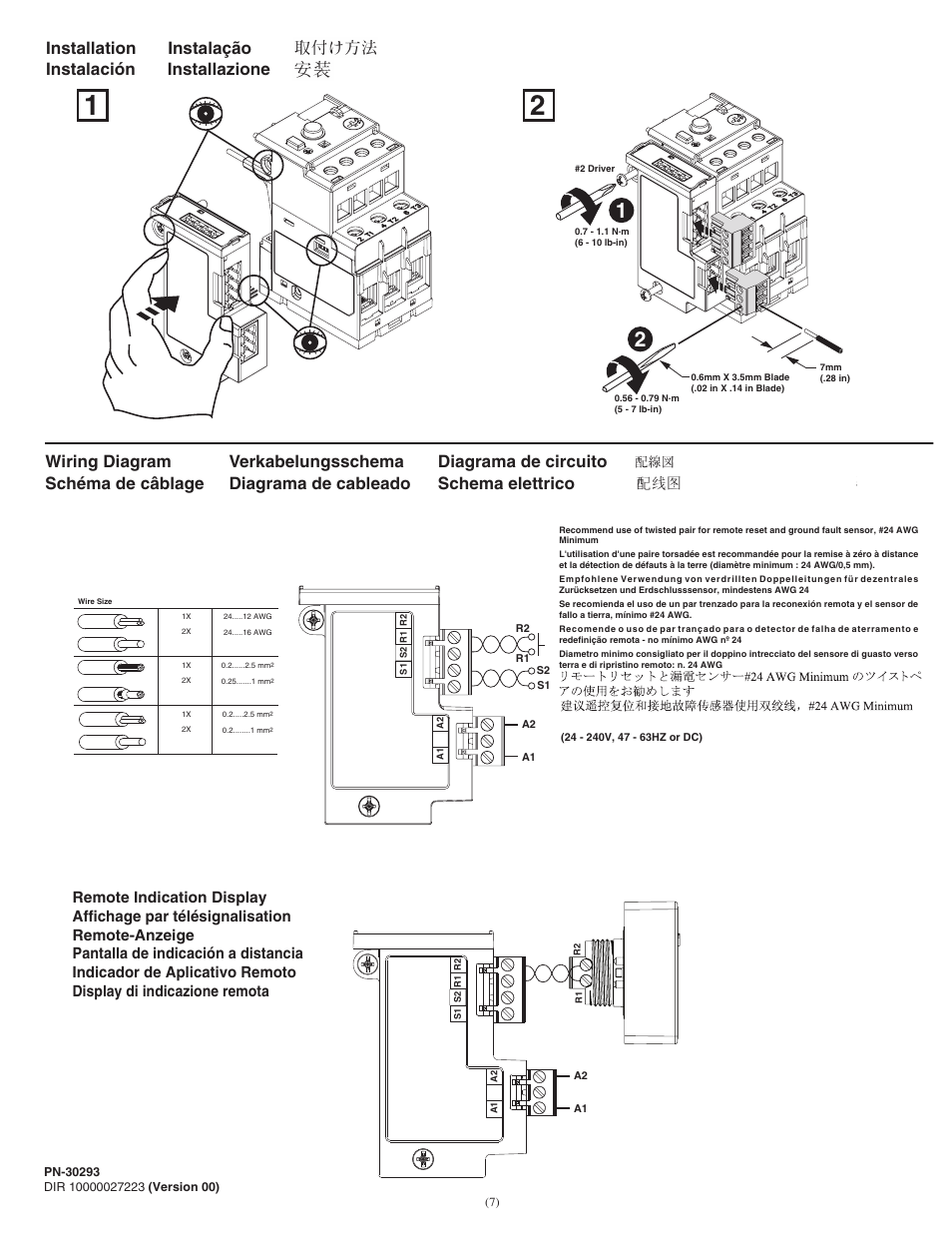 Installation instalación instalação installazione | Rockwell Automation 193-EGJ E1 PLUS Ground Fault/Jam Accessory Module User Manual | Page 7 / 8