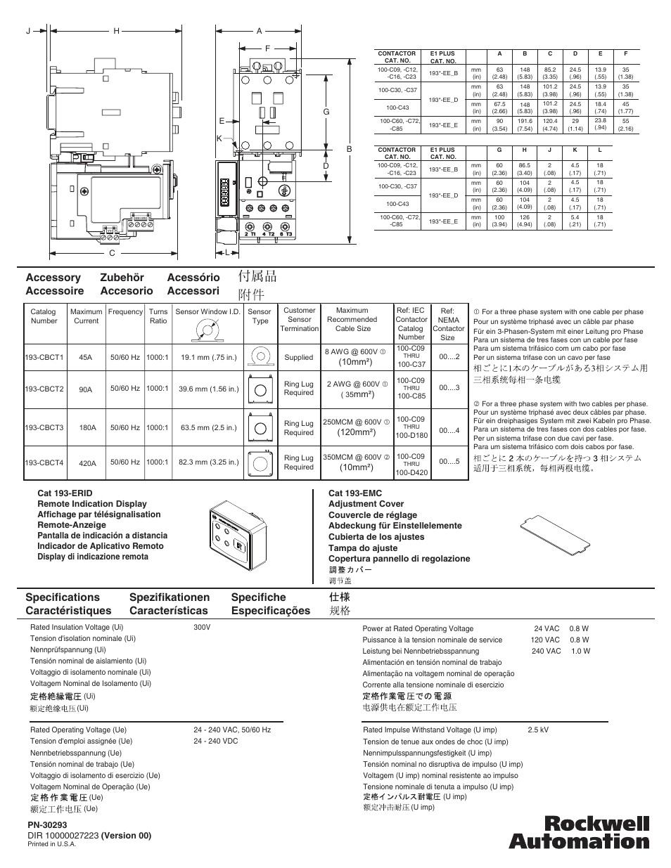 Specifiche especificações | Rockwell Automation 193-EGJ E1 PLUS Ground Fault/Jam Accessory Module User Manual | Page 8 / 8