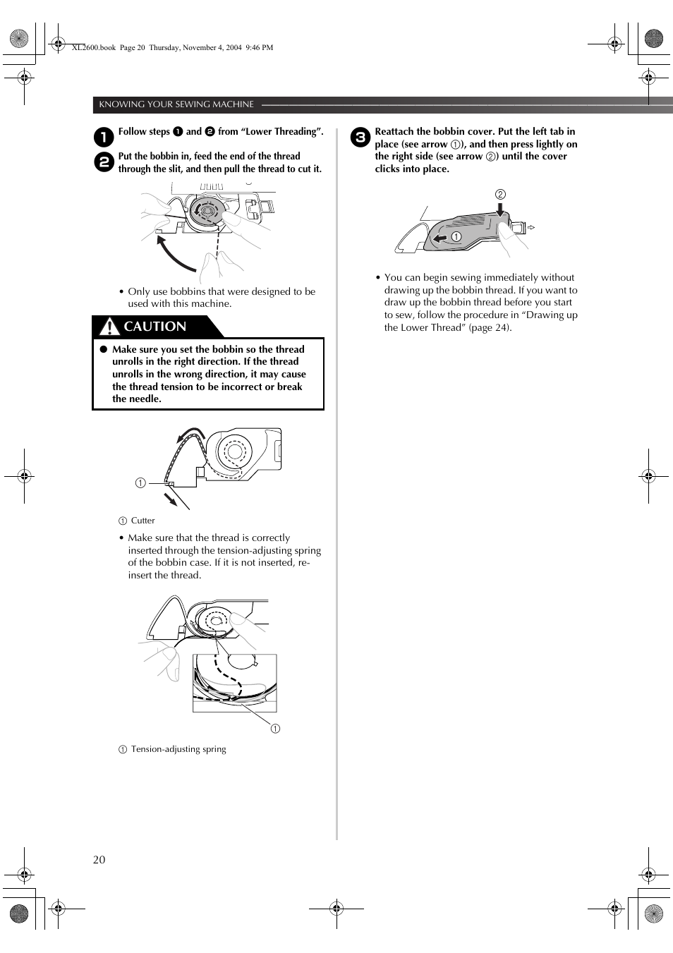 Caution | Brother 885-S25/S27 User Manual | Page 22 / 52