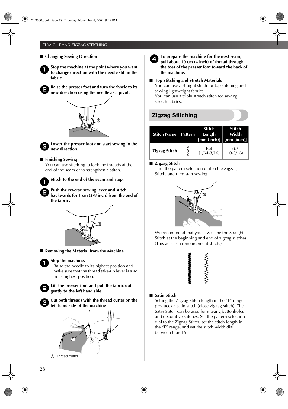 Zigzag stitching | Brother 885-S25/S27 User Manual | Page 30 / 52