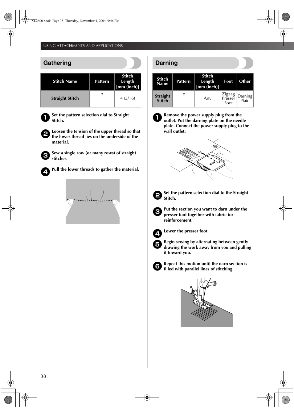 Gathering, Darning | Brother 885-S25/S27 User Manual | Page 40 / 52