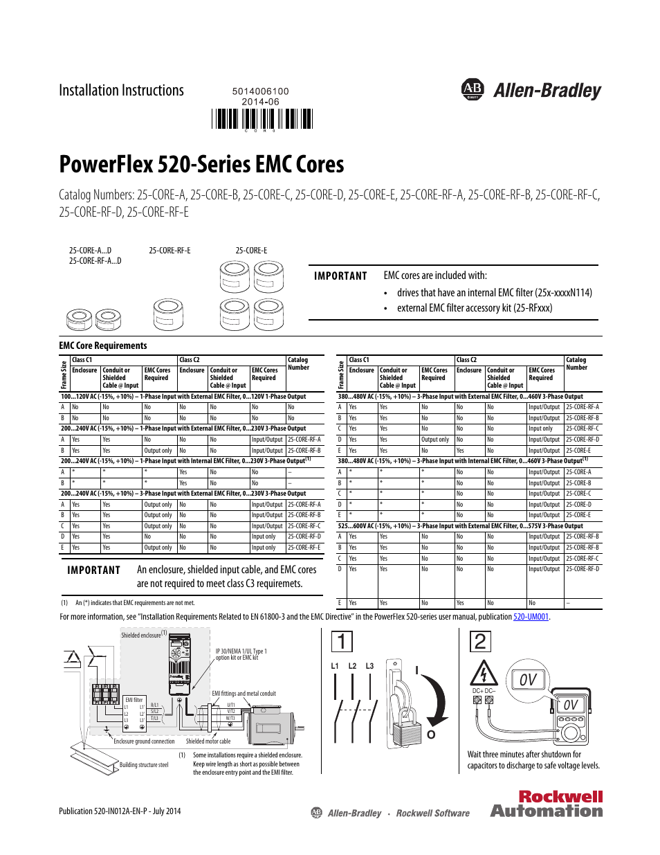 Rockwell Automation 25B PowerFlex 520-Series EMC Cores User Manual | 2 pages