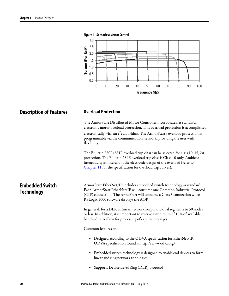 Description of features, Overload protection, Embedded switch technology | Rockwell Automation 284E ArmorStart with EtherNet/IP - User Manual User Manual | Page 20 / 348