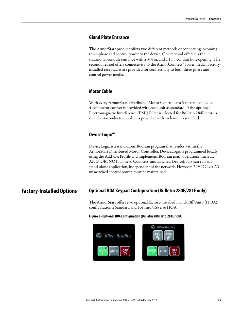 Gland plate entrance, Motor cable, Devicelogix | Factory-installed options, Gland plate entrance motor cable devicelogix | Rockwell Automation 284E ArmorStart with EtherNet/IP - User Manual User Manual | Page 25 / 348