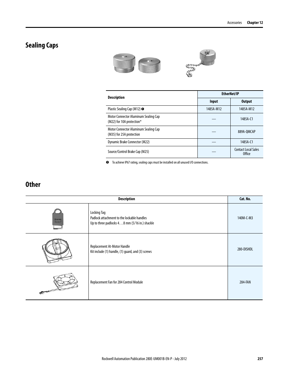 Sealing caps, Other, Sealing caps other | Rockwell Automation 284E ArmorStart with EtherNet/IP - User Manual User Manual | Page 257 / 348