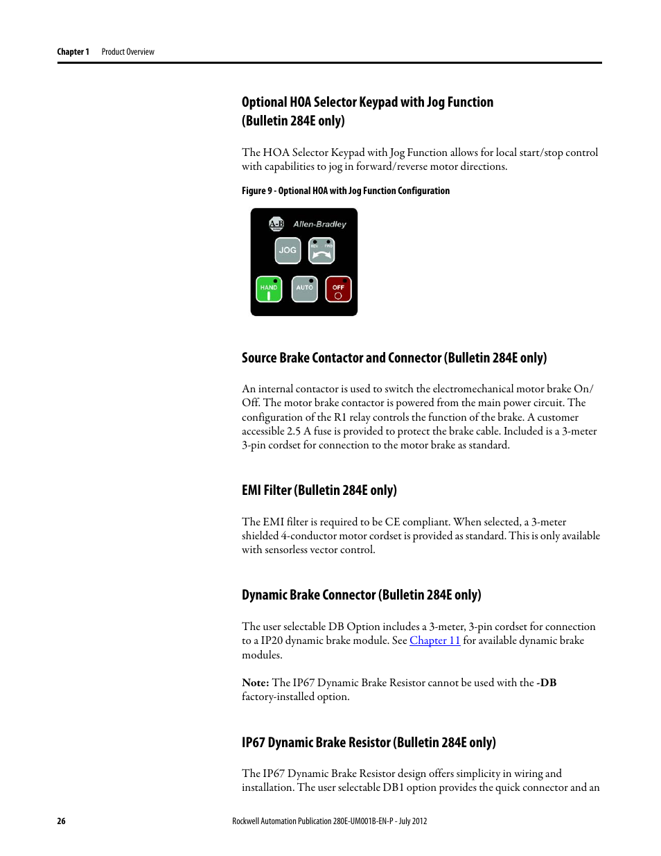 Emi filter (bulletin 284e only), Dynamic brake connector (bulletin 284e only), Ip67 dynamic brake resistor (bulletin 284e only) | Rockwell Automation 284E ArmorStart with EtherNet/IP - User Manual User Manual | Page 26 / 348