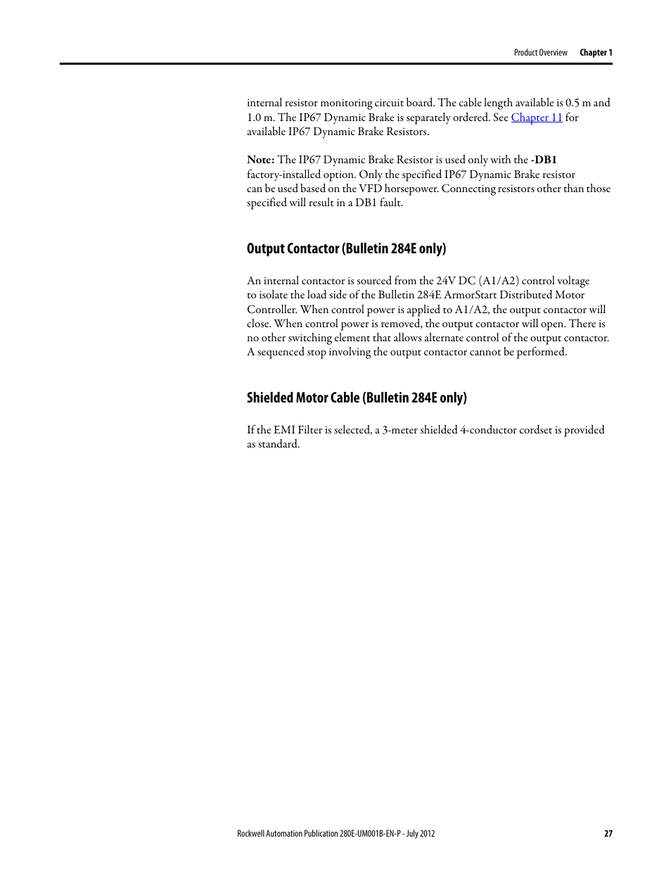 Output contactor (bulletin 284e only), Shielded motor cable (bulletin 284e only) | Rockwell Automation 284E ArmorStart with EtherNet/IP - User Manual User Manual | Page 27 / 348