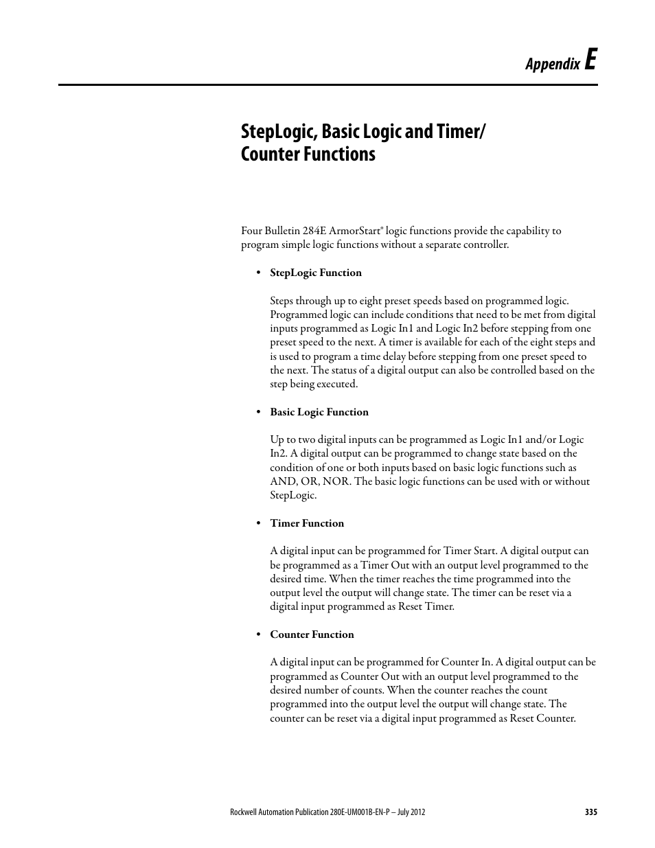 Appendix e, Appendix | Rockwell Automation 284E ArmorStart with EtherNet/IP - User Manual User Manual | Page 335 / 348