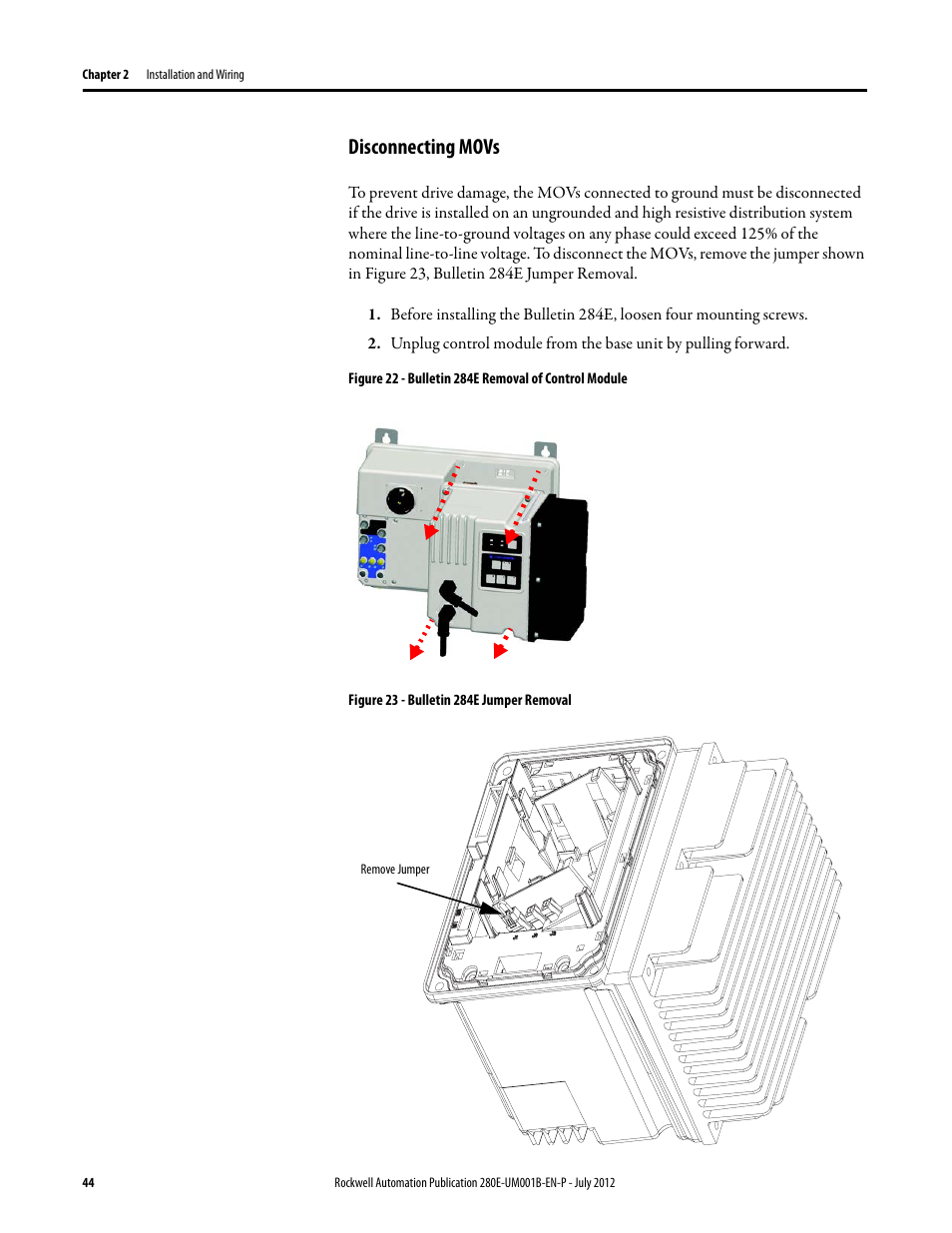 Disconnecting movs | Rockwell Automation 284E ArmorStart with EtherNet/IP - User Manual User Manual | Page 44 / 348