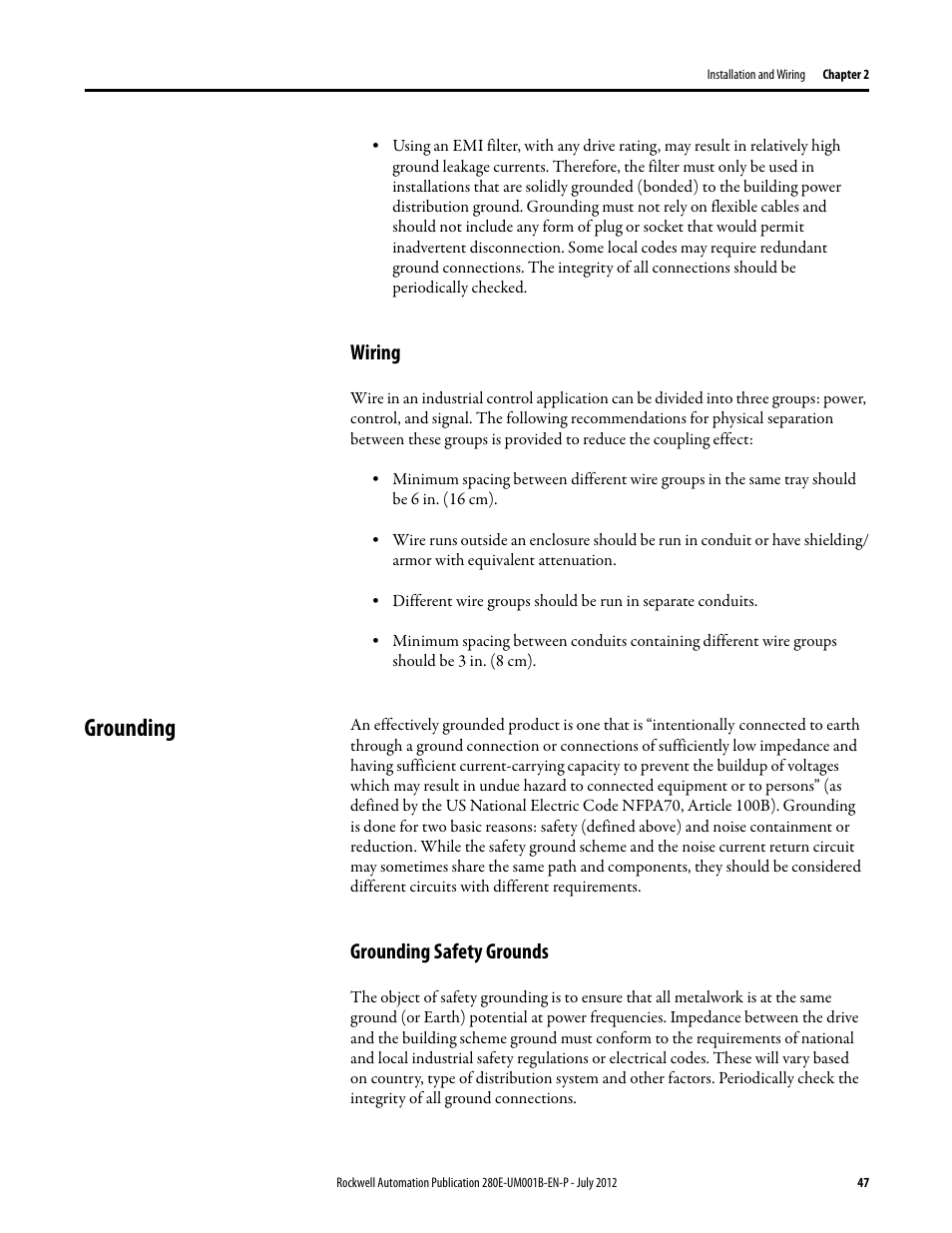 Wiring, Grounding, Grounding safety grounds | Rockwell Automation 284E ArmorStart with EtherNet/IP - User Manual User Manual | Page 47 / 348