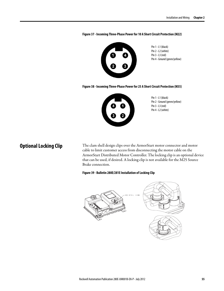 Optional locking clip | Rockwell Automation 284E ArmorStart with EtherNet/IP - User Manual User Manual | Page 55 / 348