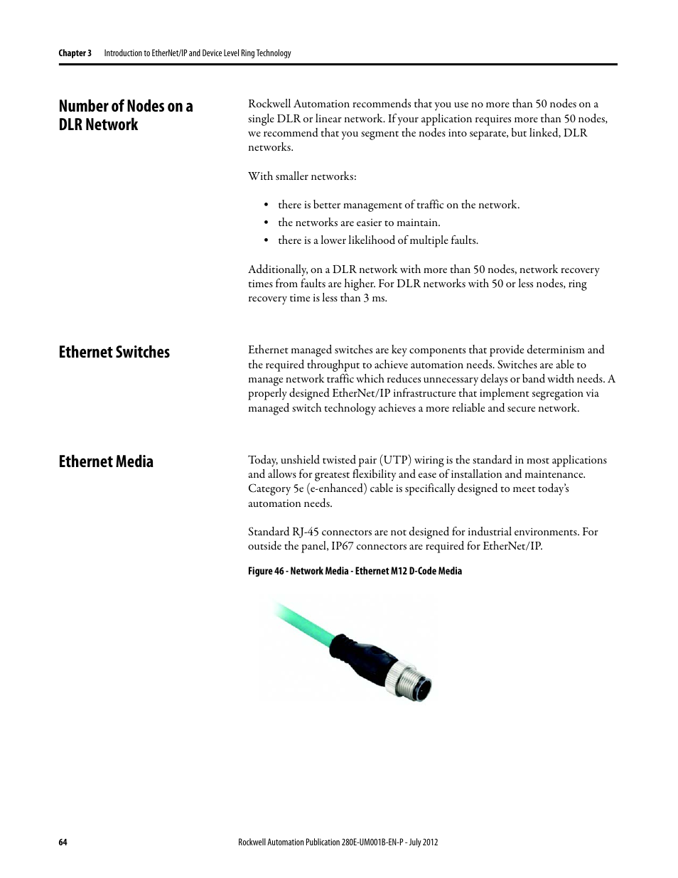 Number of nodes on a dlr network, Ethernet switches, Ethernet media | Rockwell Automation 284E ArmorStart with EtherNet/IP - User Manual User Manual | Page 64 / 348