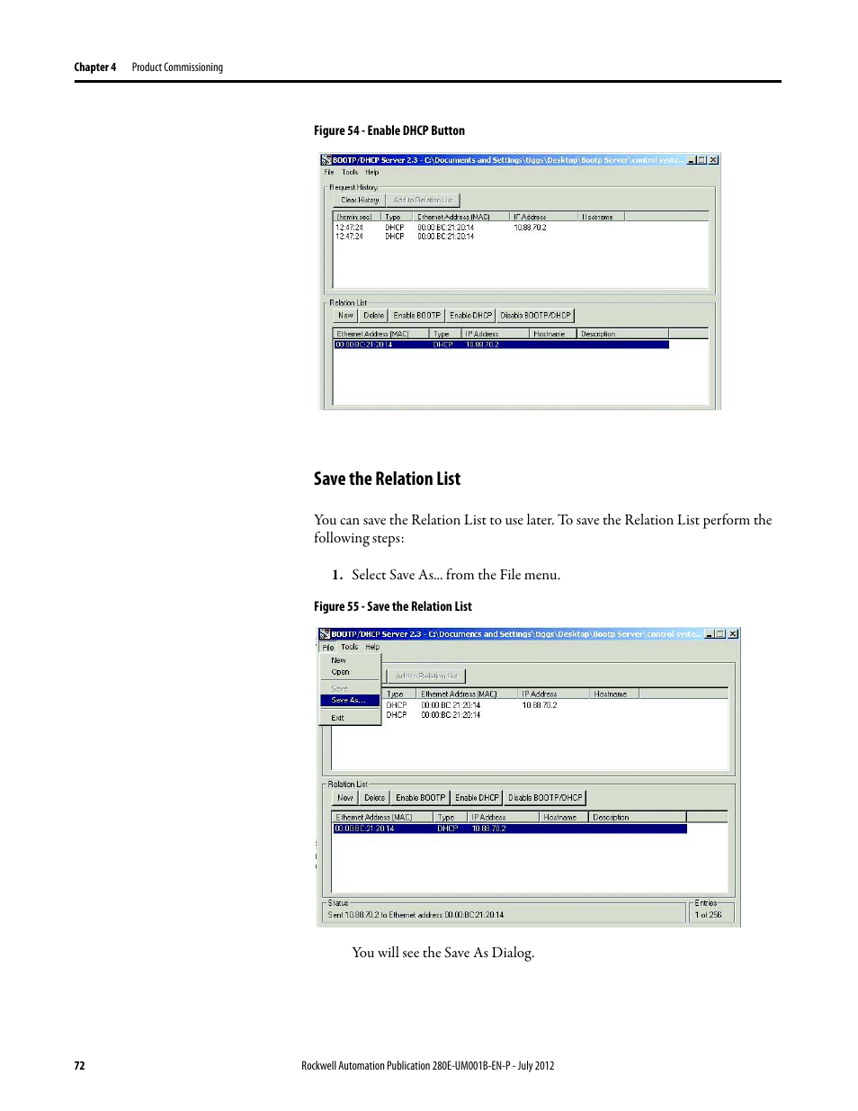 Save the relation list | Rockwell Automation 284E ArmorStart with EtherNet/IP - User Manual User Manual | Page 72 / 348