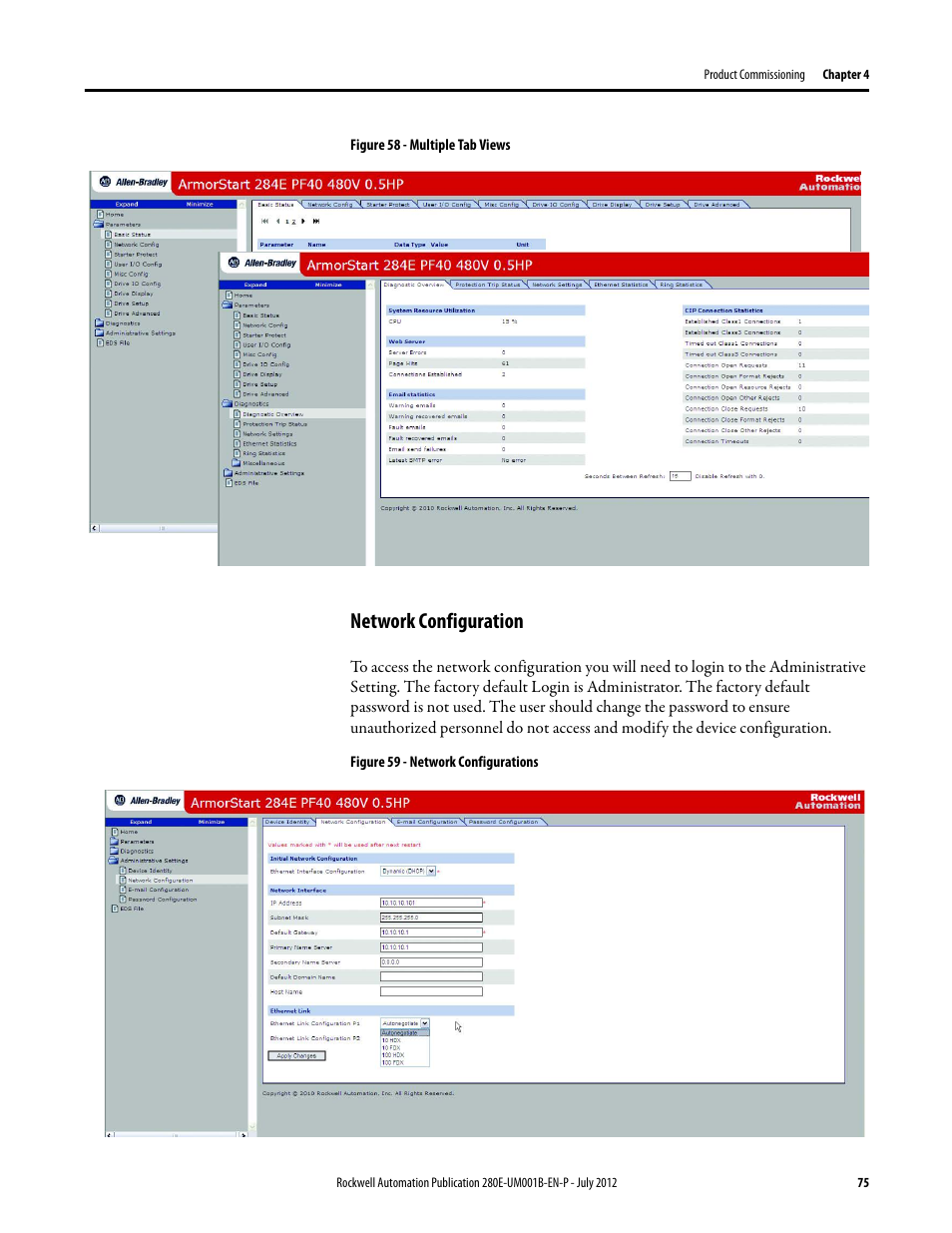 Network configuration | Rockwell Automation 284E ArmorStart with EtherNet/IP - User Manual User Manual | Page 75 / 348