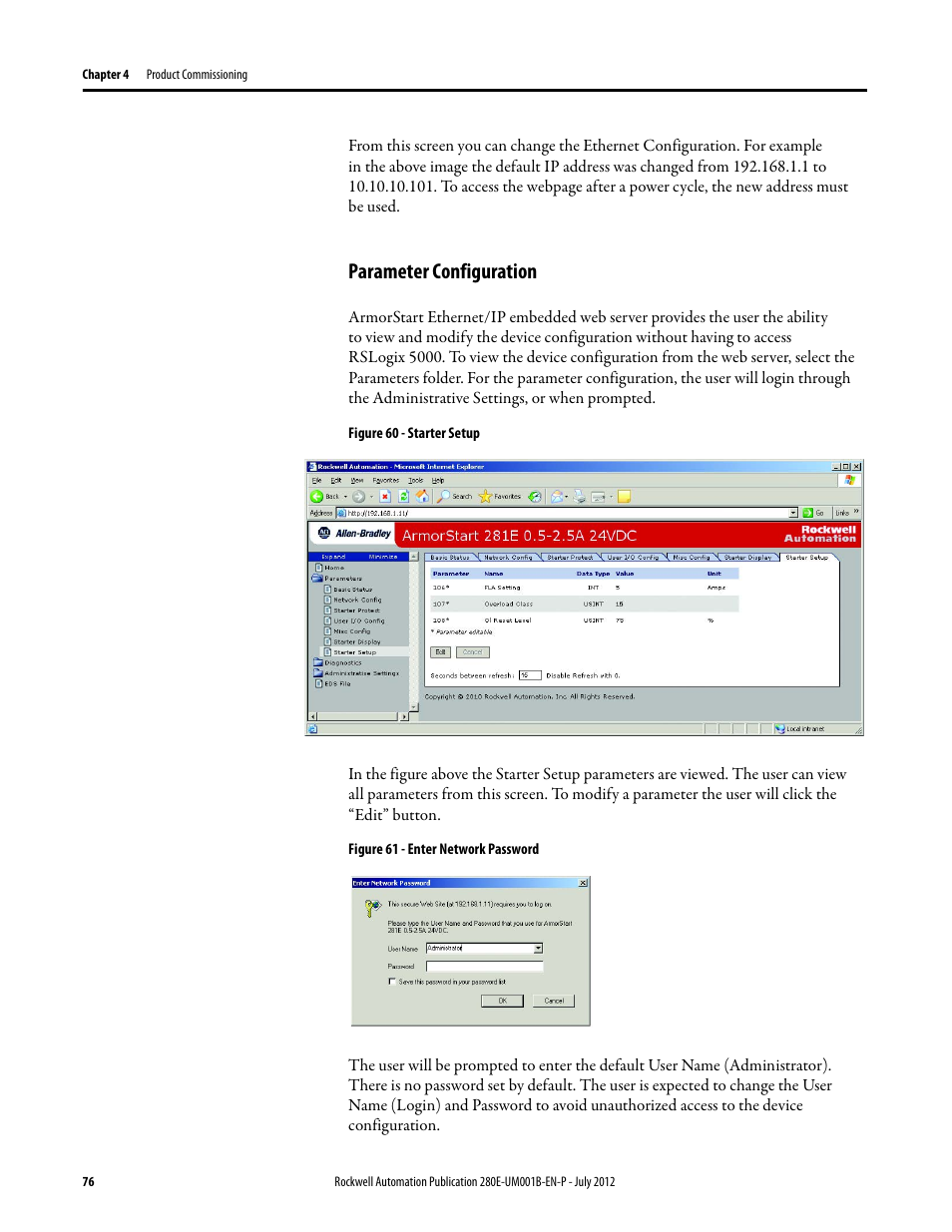 Parameter configuration | Rockwell Automation 284E ArmorStart with EtherNet/IP - User Manual User Manual | Page 76 / 348