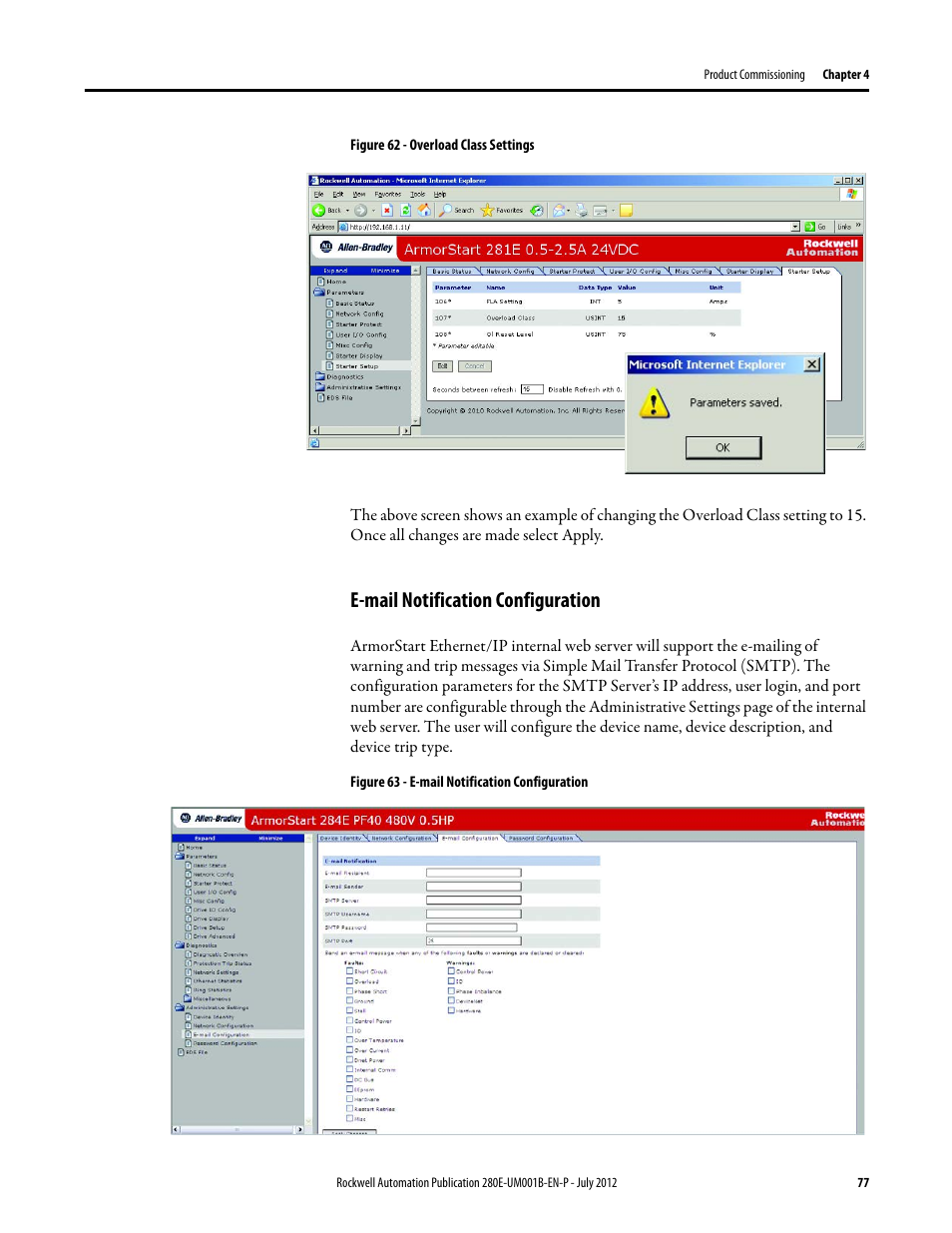 E-mail notification configuration | Rockwell Automation 284E ArmorStart with EtherNet/IP - User Manual User Manual | Page 77 / 348