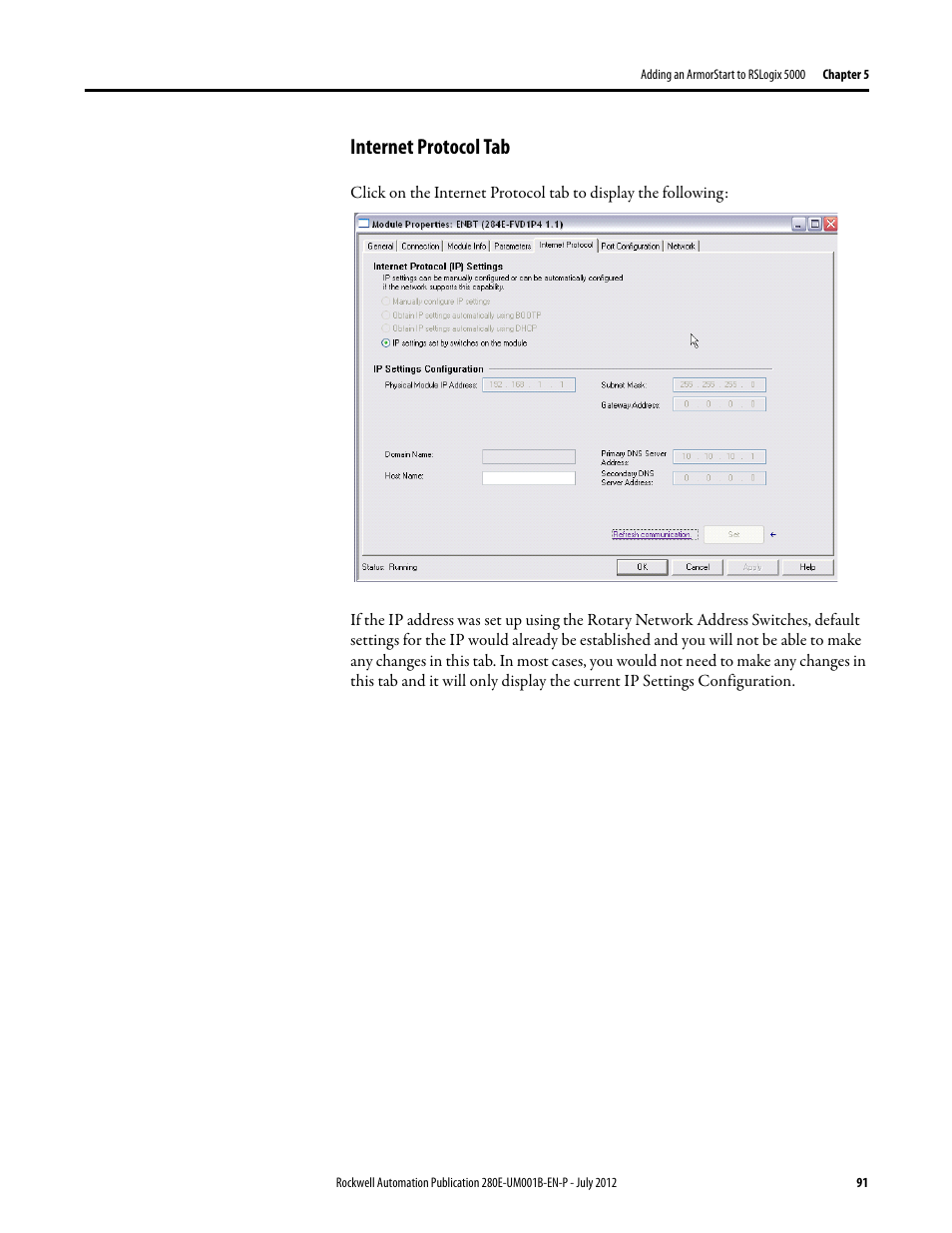 Internet protocol tab | Rockwell Automation 284E ArmorStart with EtherNet/IP - User Manual User Manual | Page 91 / 348