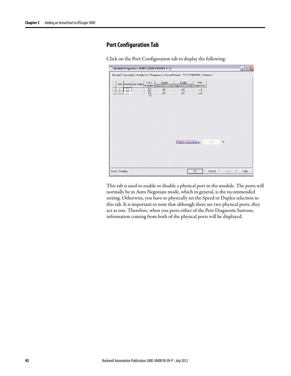 Port configuration tab | Rockwell Automation 284E ArmorStart with EtherNet/IP - User Manual User Manual | Page 92 / 348