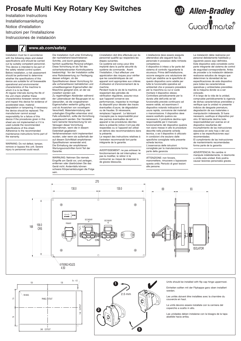 Rockwell Automation 440T Prosafe Multi Key Rotary Key Switches User Manual | 4 pages