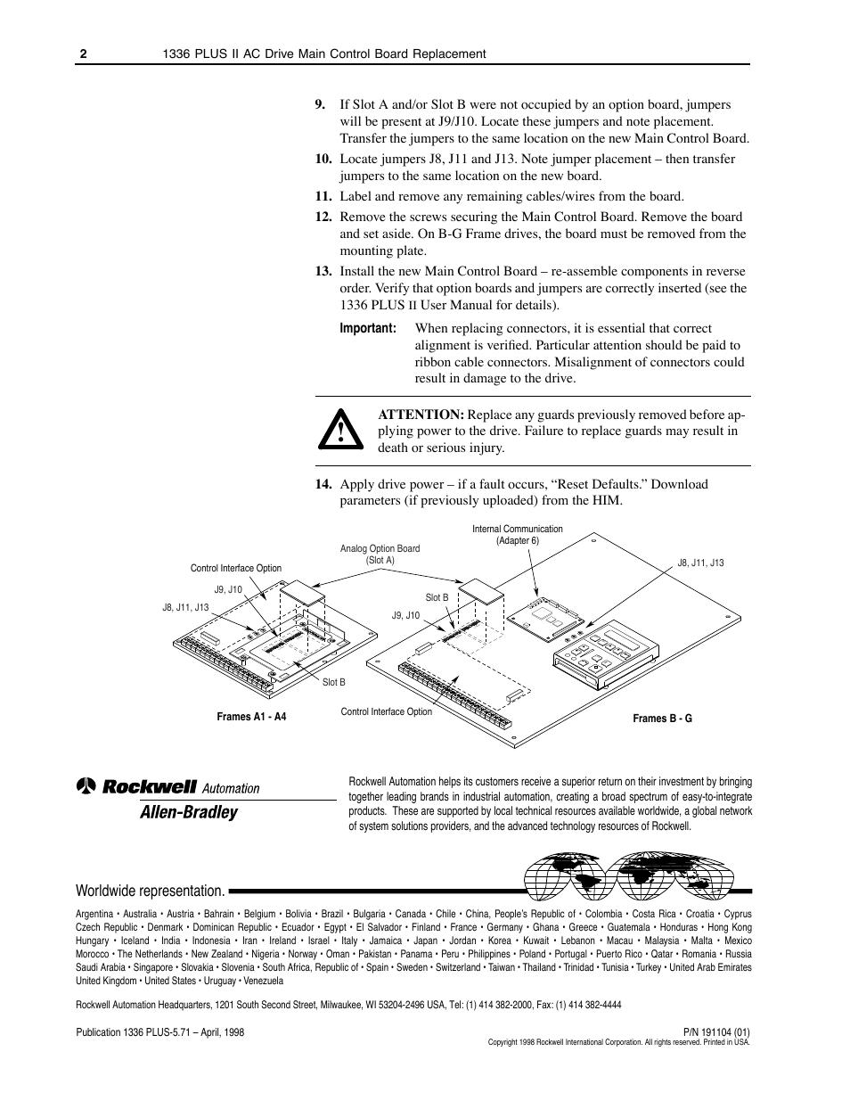 Worldwide representation | Rockwell Automation 1336S PLUS II Control Board Replacement Inst. User Manual | Page 2 / 2