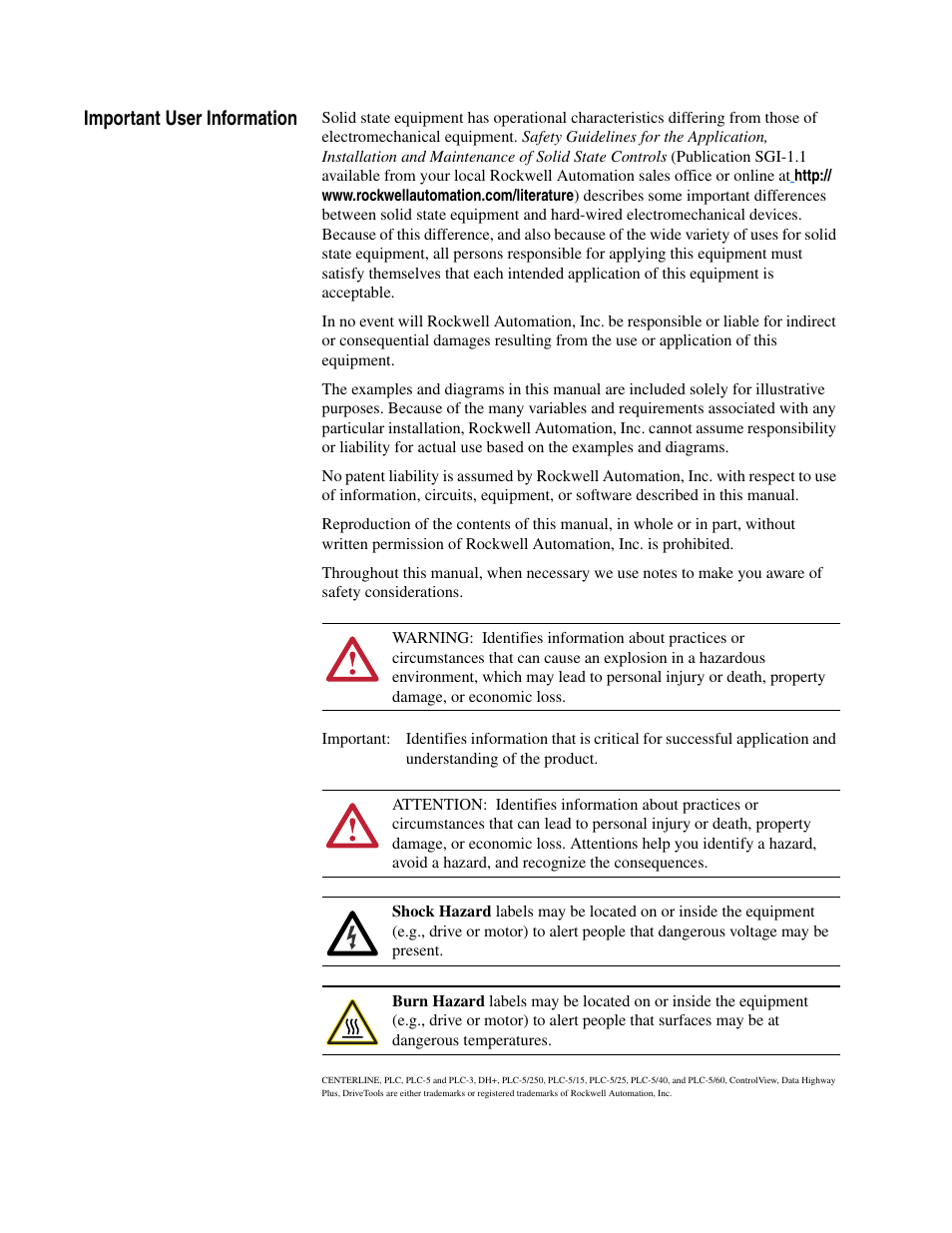 Important user information | Rockwell Automation 1395 Digital DC Drive FRN 5-10.10/9.30 User Manual | Page 2 / 312