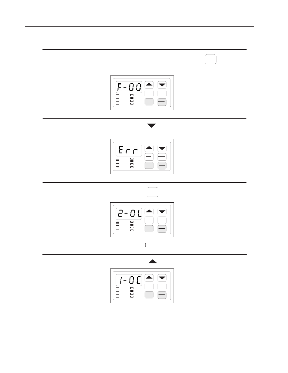 Key until the program led turns on, Step 3. press the, Key to access the error log | Sample display, Sample display), 9–6 troubleshooting | Rockwell Automation 1302 575v AC Drive - Canada Only User Manual | Page 84 / 101