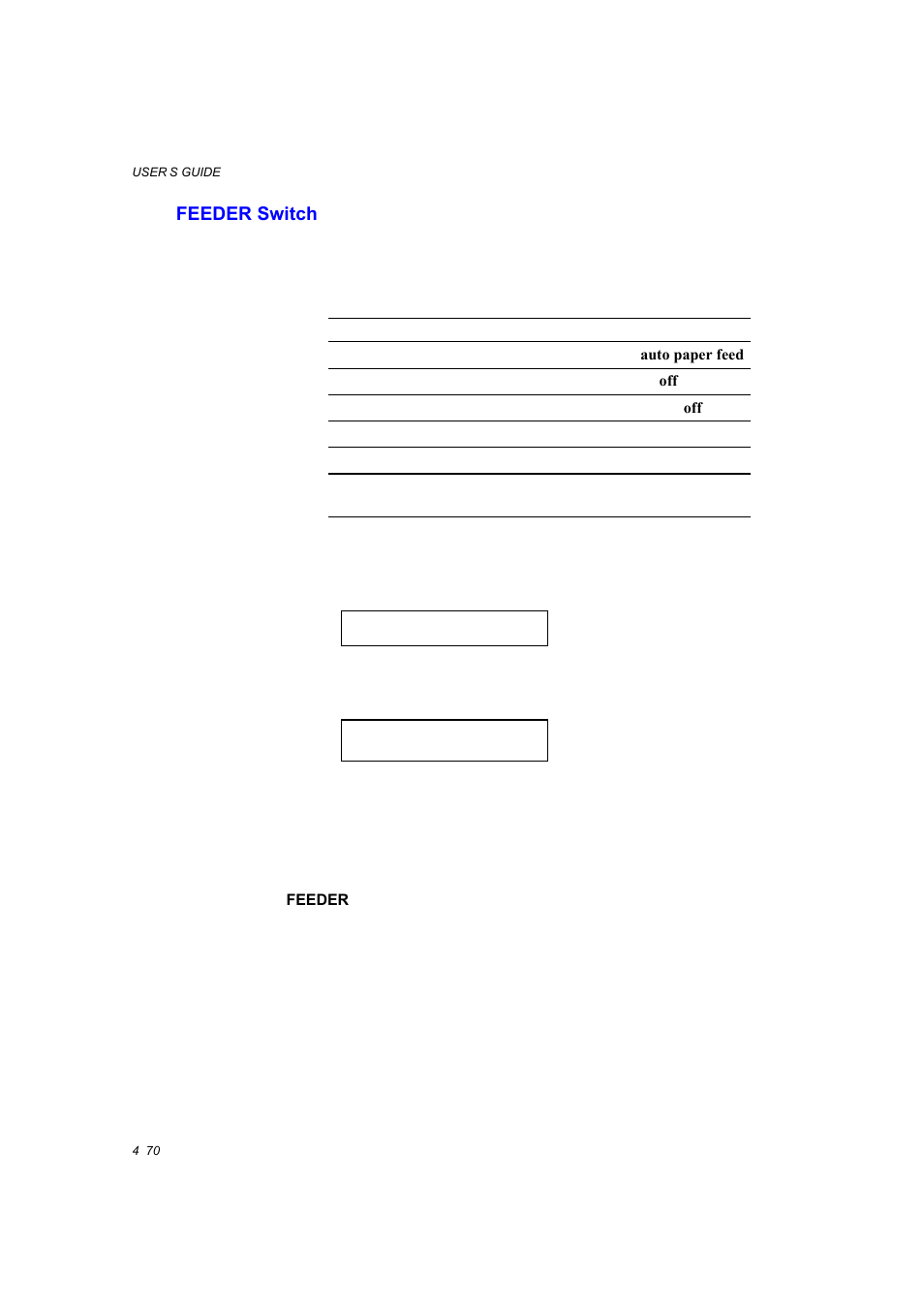 Feeder switch, Feeder switch -70, Feeder -70 | Information, See “feeder switch” in chapter 4, For information | Brother HL-1660E User Manual | Page 137 / 258