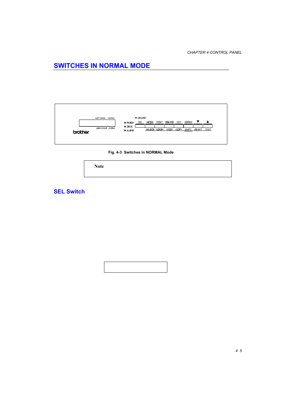 Switches in normal mode, Sel switch, Switches in normal mode -5 | Sel switch -5 | Brother HL-1660E User Manual | Page 72 / 258