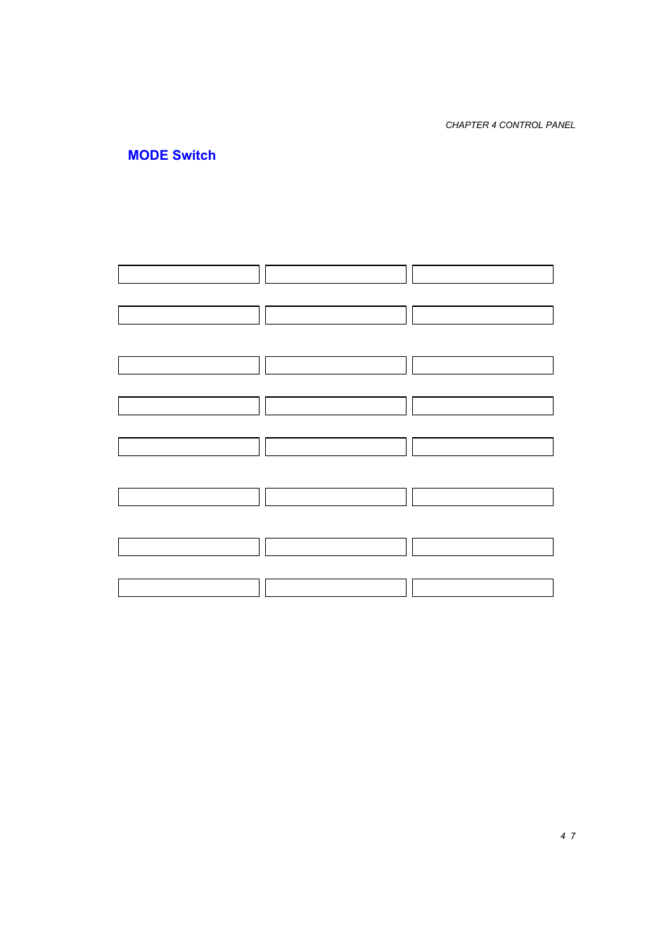 Mode switch, Mode switch -7, Further information | See “mode switch” in chapter 4, The printer. for further information, Selection, Interface mode interface mode interface mode, Format mode format mode format mode, Resolution mode resolution mode resolution mode, Page protection page protection | Brother HL-1660E User Manual | Page 74 / 258