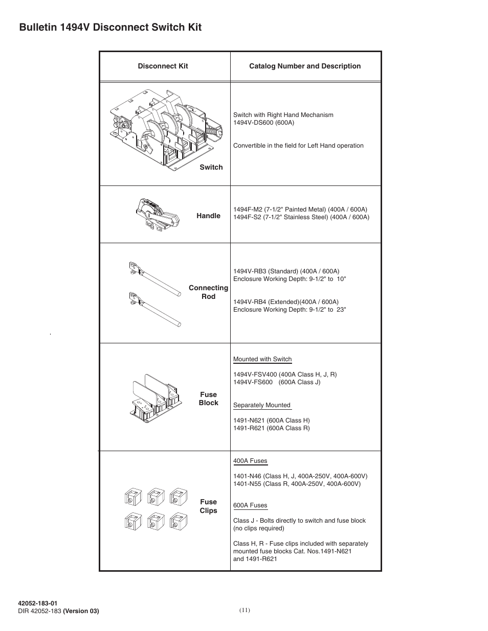Bulletin 1494v disconnect switch kit | Rockwell Automation 1494V-DS600 - Series D Variable Depth Disconnect Switch Kit and Accessories (600A) User Manual | Page 11 / 12