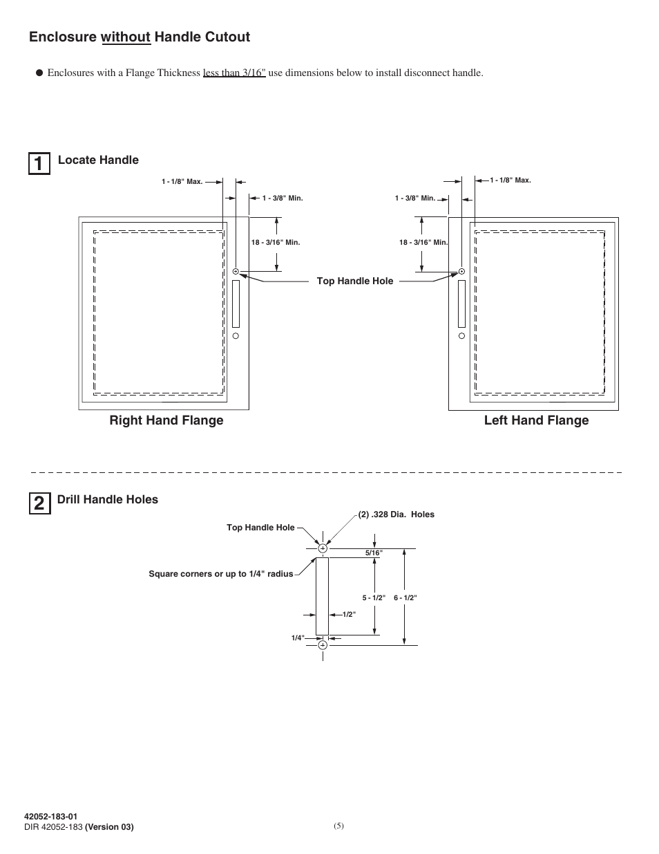 Enclosure without handle cutout, Right hand flange left hand flange | Rockwell Automation 1494V-DS600 - Series D Variable Depth Disconnect Switch Kit and Accessories (600A) User Manual | Page 5 / 12