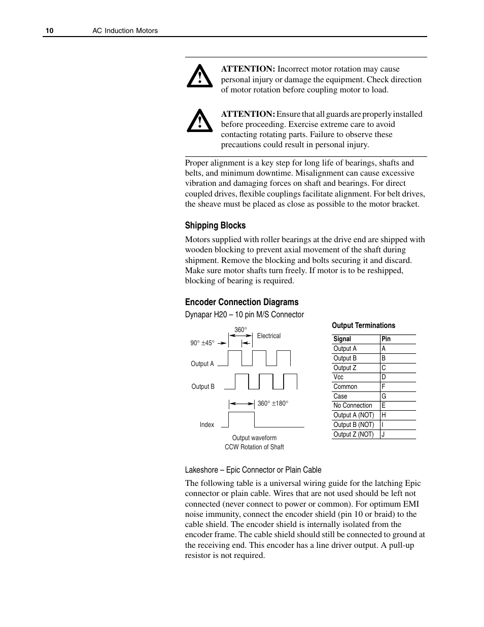 Shipping blocks, Encoder connection diagrams | Rockwell Automation 1329L AC Induction Motors User Manual User Manual | Page 10 / 24