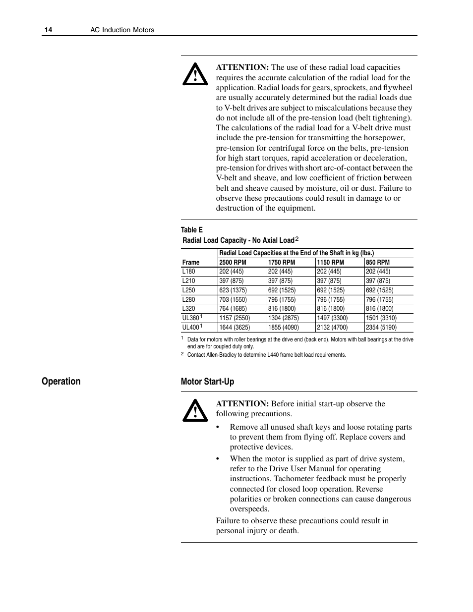 Operation, Motor start-up | Rockwell Automation 1329L AC Induction Motors User Manual User Manual | Page 14 / 24