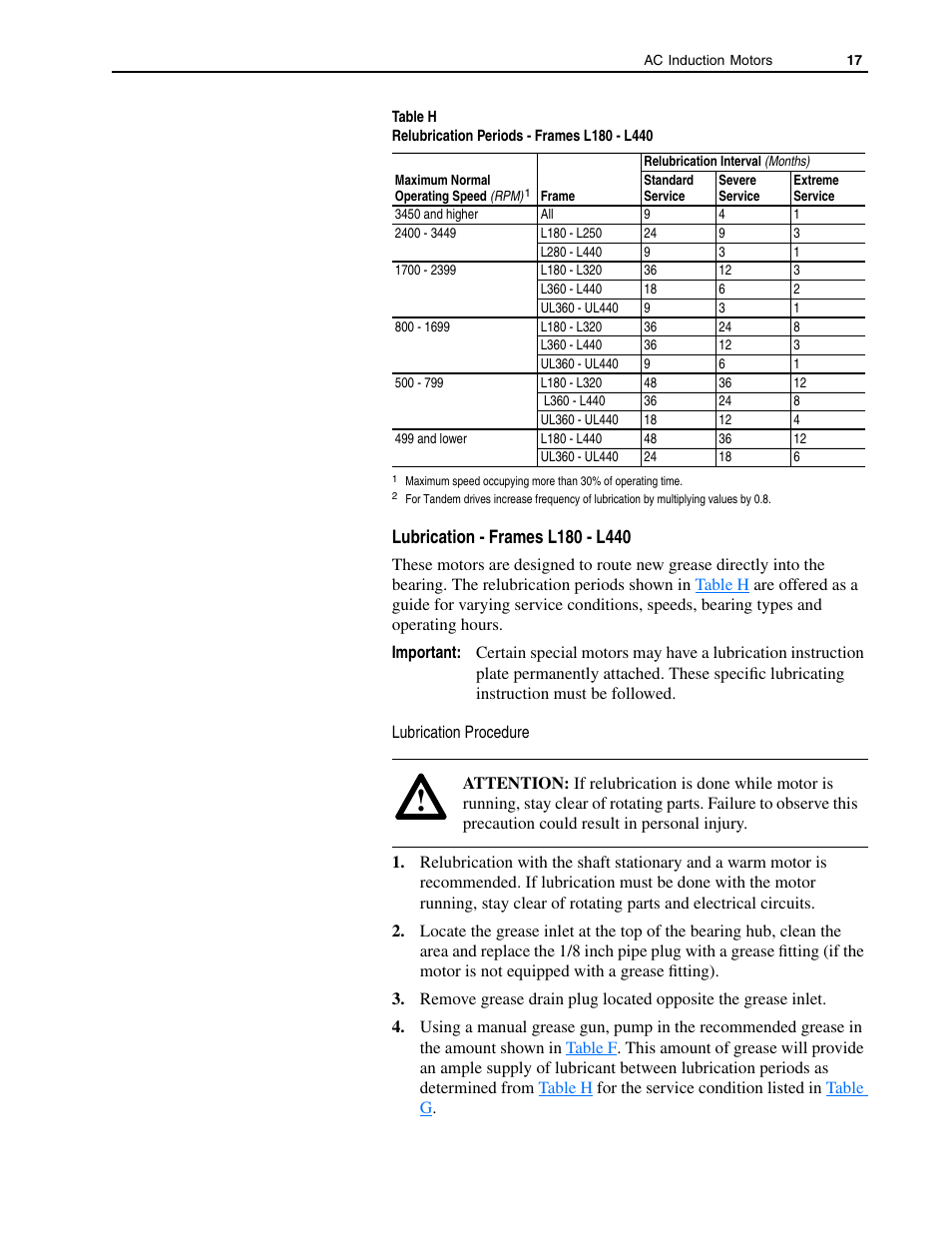 Lubrication - frames l180 - l440 | Rockwell Automation 1329L AC Induction Motors User Manual User Manual | Page 17 / 24